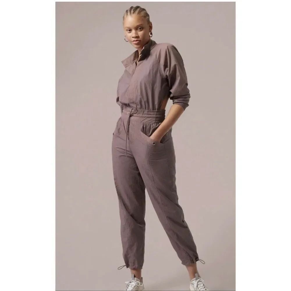 Alicia Keys + Athleta Open Back Utility Lightweight Jumpsuit Brown Size 10